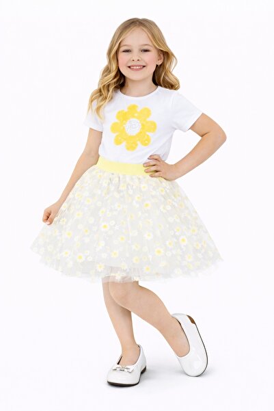 Nacar 23 Nisan 29 Ekim Gösteri Kıyafeti Kız Çocuk Mavi Çiçek Detaylı Fiyonklu...