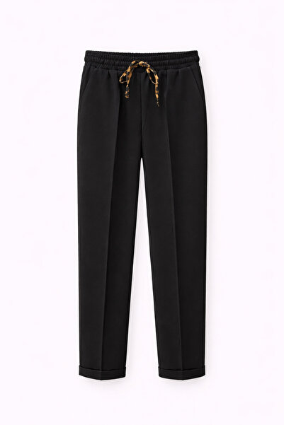 Mixray 4789 women's leopard trim carrot pants black