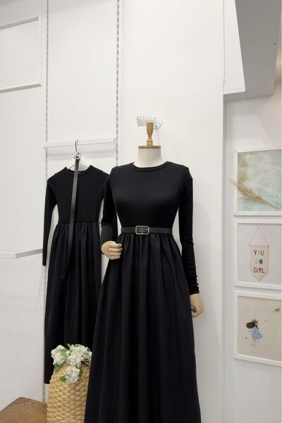 Faya Boutique Siyah Triko Detaylı Sorella Elbise