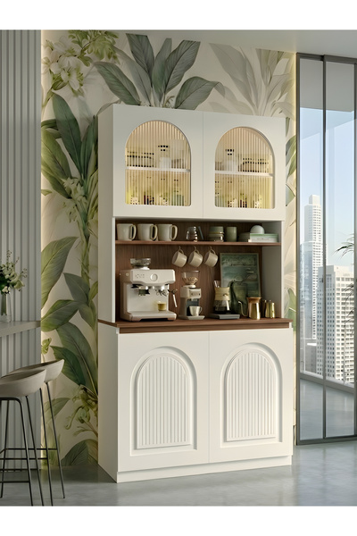 Free Home Premium MDF Ürün Bohem Kahve Köşesi-Nervürlü Camlı Lake Kapak Mutfa...