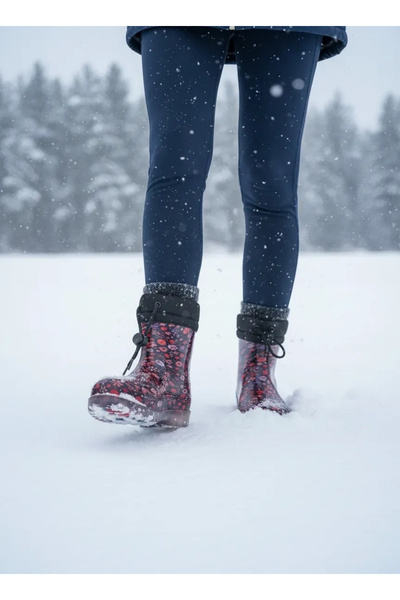belixspor Konçlu Plush Flower Patterned Women's Rain Boots 36-40 Orange