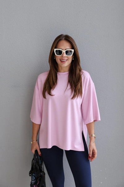 Purple by Banu Pink Slit Basic Tshirt