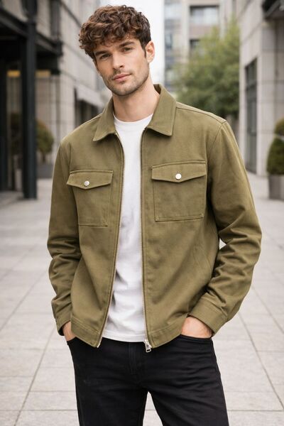 More Black Men's Collared Regular Gabardine Jacket