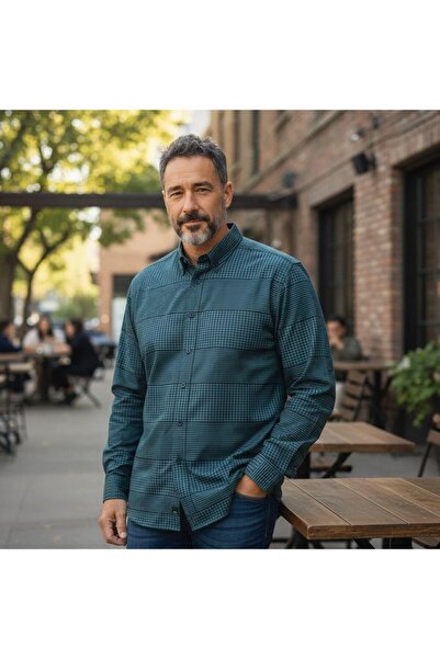 GÖMLEK GALERİSİ Slim Fit Panel Pattern Long Sleeve Men's Sports Shirt