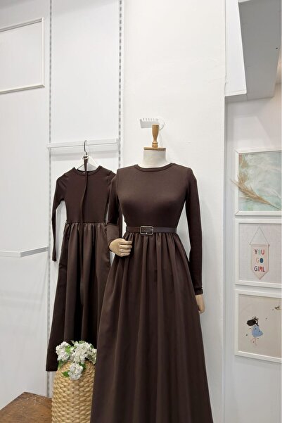 Faya Boutique Kahverengi Triko Detaylı Sorella Elbise