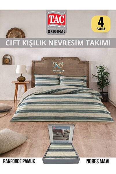 Taç Nores Mavi Ranforce Çift Kişilik Nevresim Takımı 200x220 cm