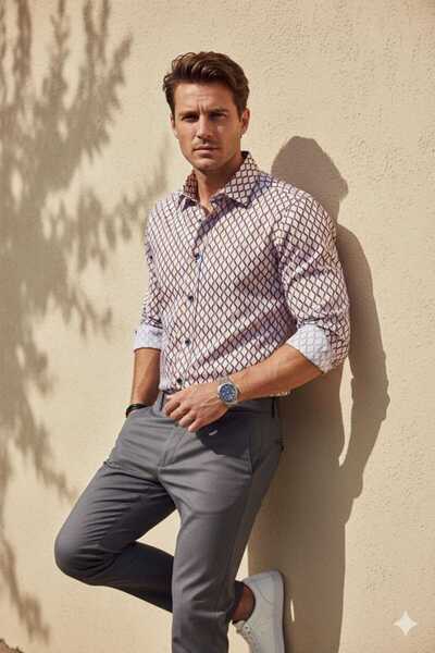 Louis Fabel Colorful Patterned Long Sleeve Men's Shirt