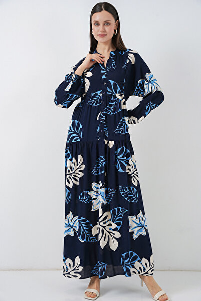 Bigdart Γυναικείο μακρύ φόρεμα χιτζάμπ με σχέδια 2585 - Μπλε ναυτικό 2