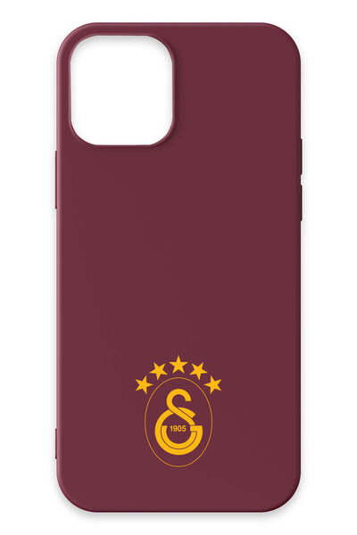 Galatasaray iPhone 12 Uyumlu 5 Yıldız Sarı Arma Bordo Silikon Lisanslı Telefo...