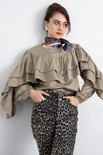 Salih Çelebi Volan Detail Blouse 0087 - Haki̇