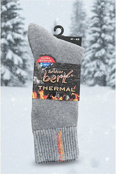 İbrahim Berk 1 Pair of Grey Men's Thermal Socks - Warm and Comfortable Winter...