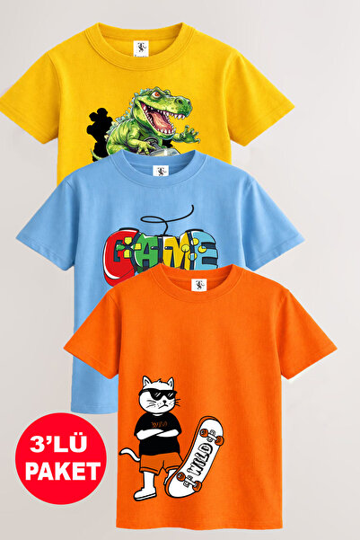 twins tailors Παιδικό μπλουζάκι Unisex σε κίτρινο-μπλε-πορτοκαλί χρώμα με στά...