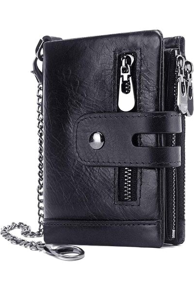 Arabest Men Leather Wallet,Anti-Theft Chain Genuine Leather Purse with ID Win...