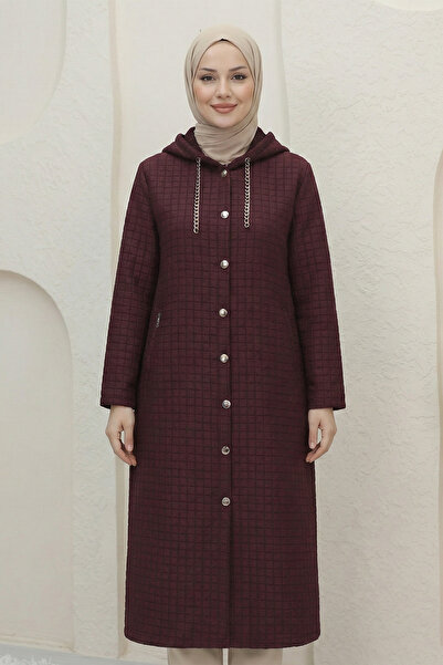 Kirazgym Women's Long Quilted Hijab Coat with Chain Detail at the Collar (Ava...