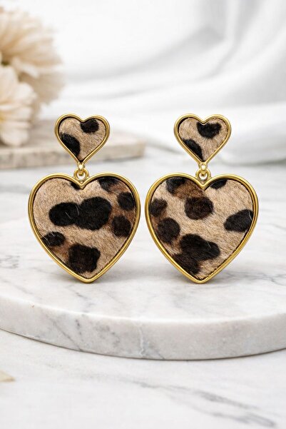 Vipfoni Dangle Heart Leopard Steel Women's Earrings