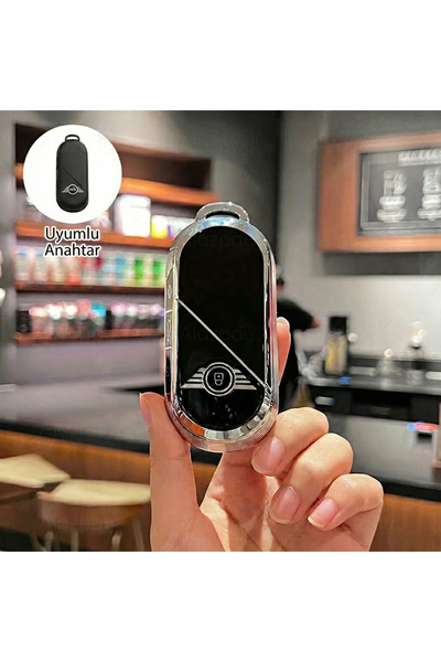 Alazpay Husă pentru chei din TPU cu margine argintie pentru Mini Cooper Count...