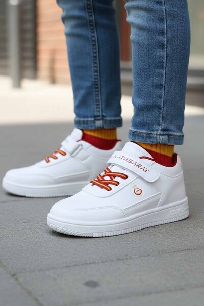Galatasaray Lisanslı Erkek Çocuk Beyaz Sneaker - Günlük Konforlu Spor Ayakkabı