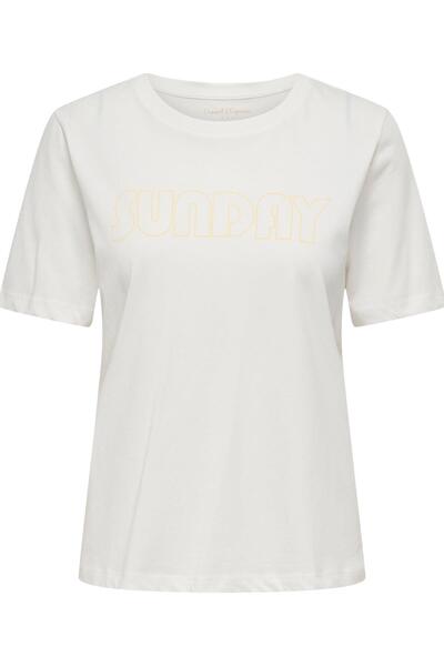 ONLY Women's Crew Neck Graphic Printed T-Shirt - Happy