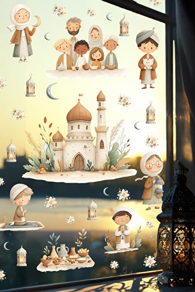 MSticker Ramadan Themed Double-Sided Glass Sticker Set – Cute Islamic Figures...
