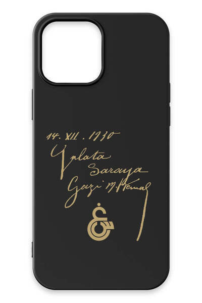 Galatasaray iPhone 13 Pro Max Uyumlu Atatürk İmza Siyah Silikon Lisanslı Tele...