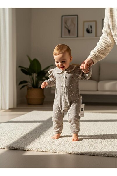 Aura Baby Kız Bebek Papatya Dantel Detaylı Uzun Kollu Tulum