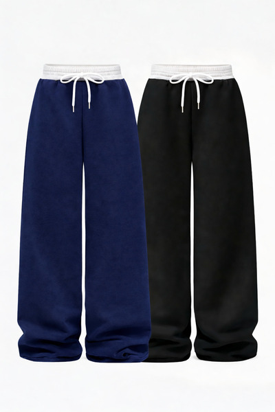 pandy 2-Pack Women's White Belted High Waist Full-Fit Wide Leg Sweatpants
