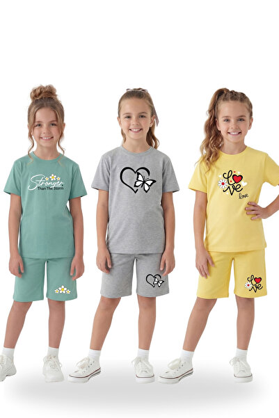 YA KO KİDS Set de tricou și pantaloni scurți pentru fete, 3 piese (6 piese) –...