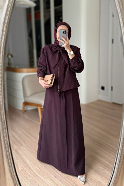 Ka Hijab Jacketed Dress Set - Burgundy
