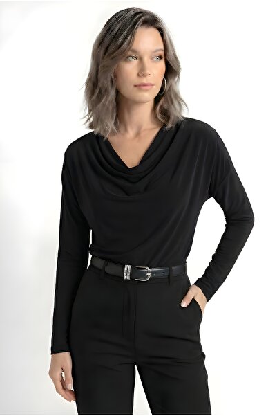 Kurun's Collection Блуза с дълъг ръкав и мека материя с деколте Degaje