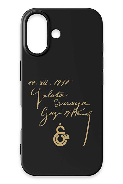 Galatasaray iPhone 16 Uyumlu Atatürk İmza Siyah Silikon Lisanslı Telefon Kılıfı