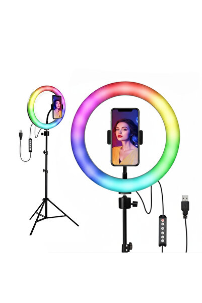 NEXTLY Inel luminos LED RGBW cu suport și suport pentru telefon