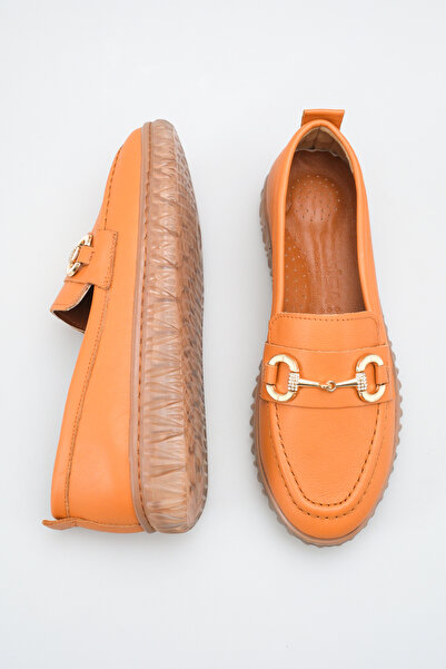 DELSOLERA Women's Loafer Genuine Leather Buckle Detailed Round Toe Orthopedic...