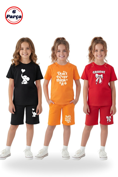 FYK KİDS Set de 3 tricouri cu gât rotund, cu imprimeu Capri colorat, set de 6...