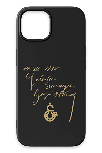 Galatasaray iPhone 15 Uyumlu Atatürk İmza Siyah Silikon Lisanslı Telefon Kılıfı