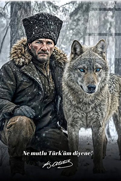 Hayal Poster Atatürk Ve Kurt Retro Ahşap Poster 20x30