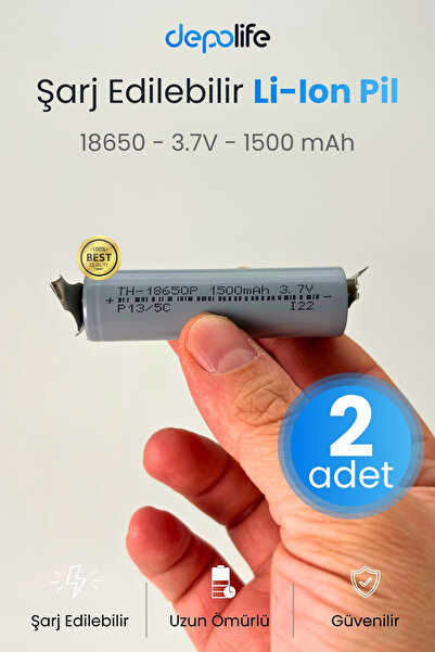 Depolife 18650 3.7 Volt 1500 mah Lityum Li-iOn Puntalı Şarj Edilebilir Pil Ma...