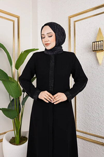 ENDAMLI Sade İnce Pul Detaylı Ferace 2284 Siyah