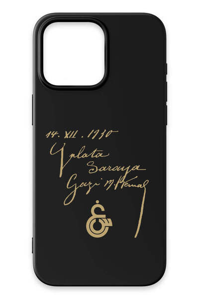 Galatasaray iPhone 15 Pro Max Uyumlu Atatürk İmza Siyah Silikon Lisanslı Tele...
