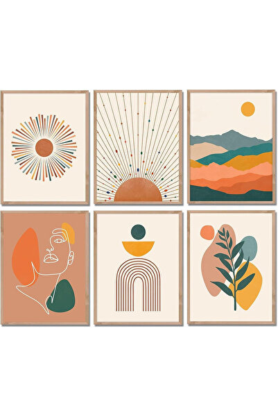 Arabest Boho Prints, Boho Wall Art Set of 6, Orange Wall Decor, for Bedroom L...