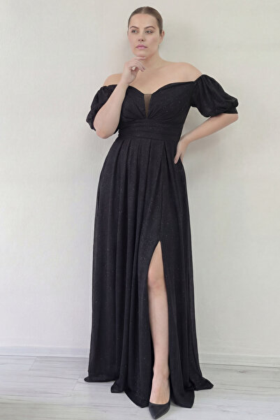 the ZKS Kadın Düşük Omuz Drapeli Abiye Elbise Beyaz, İndigo, Lacivert, Lila, ...