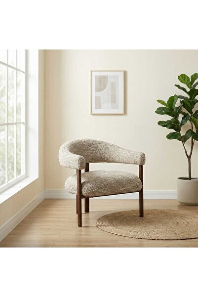 Arnohome A modern chair with a soft bouclé finish and a curved solid wood frame.