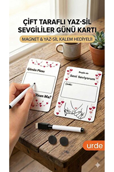URDE Yaz-Sil Sevgililer Günü Sevgili Not Kartı | Çift Taraflı | Magnet ve Yaz...