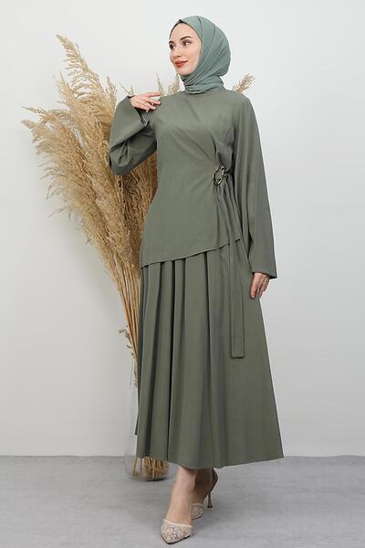 GİYZAMİLA Zülal Skirted Suit Soft Green