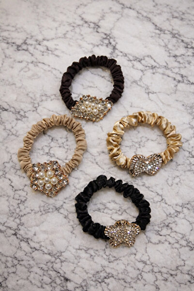 TChic 4 Pieces of Satin Buckle with Stone Brooches