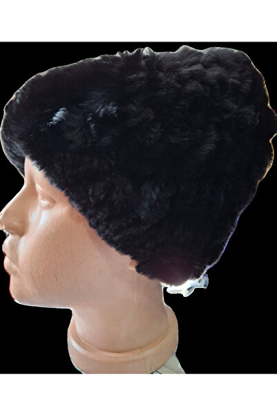 New Collectıon Warm black rabbit fur hat, knitted on the inside