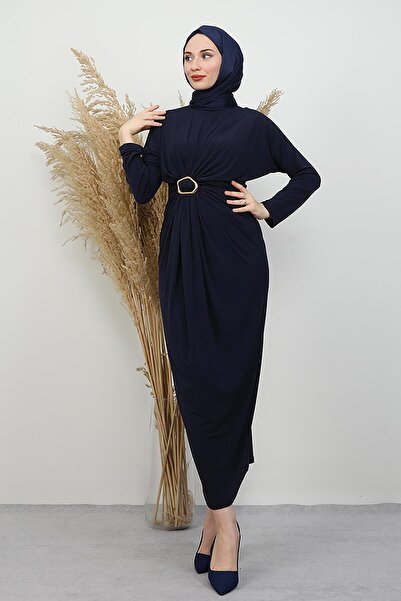 GİYZAMİLA Almira Buckle Dress Navy Blue