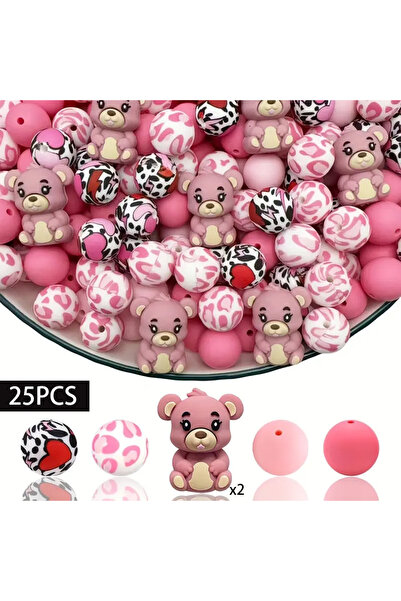 Choice4 مجموعة من 25 قطعة من خرز السيليكون ثلاثي الأبعاد على شكل دب صغير لطيف...