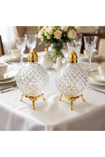 FAIR HOME Set of 2 Pearl Crystal Model Gold Color Metal Leg Glass Salt Shakers