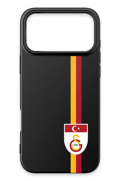 Galatasaray iPhone 17 Pro Uyumlu Parçalı Şerit Bayrak Arma Siyah Silikon Lisa...