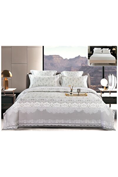 Truva Home Bed Linen with Elastic for Two People - 6 Pieces, Floral Pattern, ...